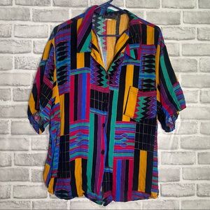 Vintage/Retro Color Block Short Sleeve Button Down "Intriguing Threads"